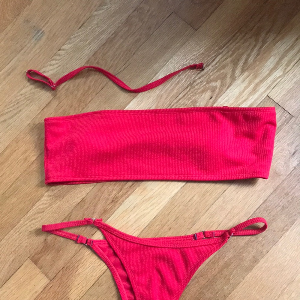 red strapless top